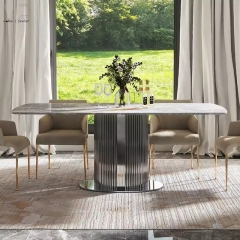 Curved Grey Sintered Stone Dining Table-5025