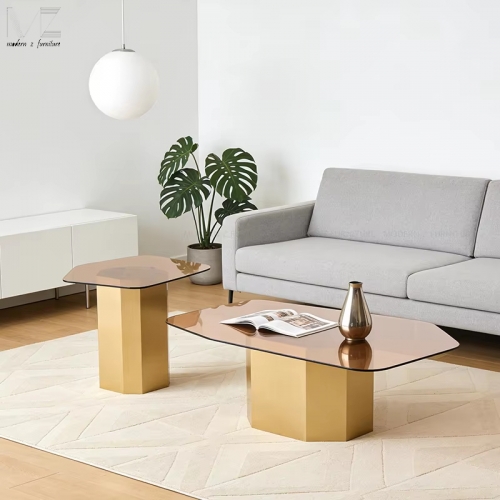 Amber Glass Geometric Coffee Table-3968