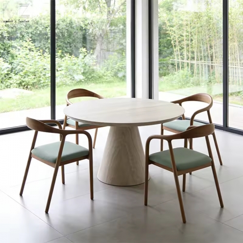 Round Faux Travertine Dining Table-7630