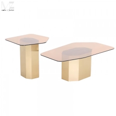 Amber Glass Geometric Coffee Table-3968