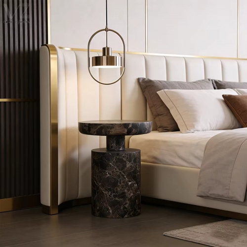 Faux Dark Marble Cylinder Side Table-8831