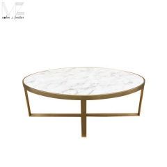 White Faux Marble Oval Coffee Table-7162
