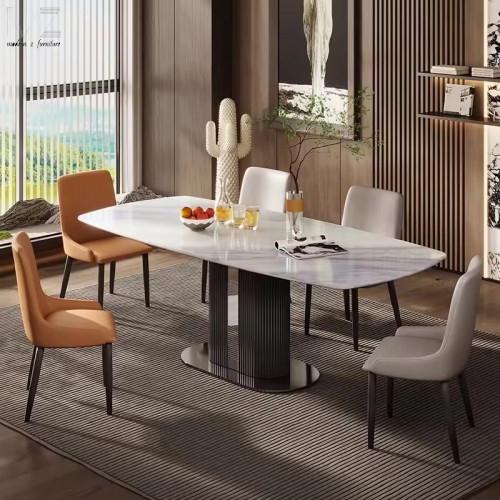 Curved Grey Sintered Stone Dining Table-5025