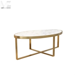 White Faux Marble Oval Coffee Table-7162
