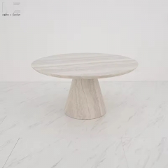 Round Faux Travertine Dining Table-7630
