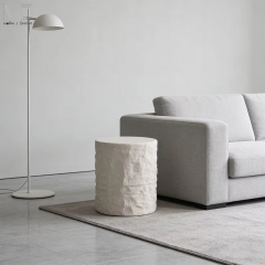 textured Faux Stone Cylinder Side Table-8715