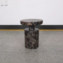 Faux Dark Marble Cylinder Side Table-8831