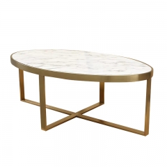 White Faux Marble Oval Coffee Table-7162