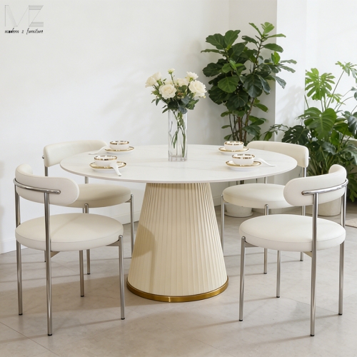 Round White Sintered Stone Dining Table-1797
