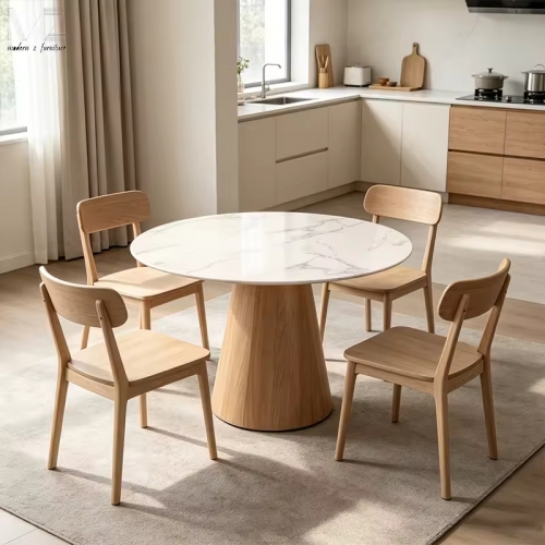 Round White Sintered Stone Dining Table-4738
