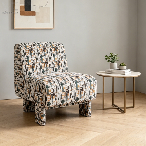 Abstract Pattern Fully Upholstered Lounge Chair-7640