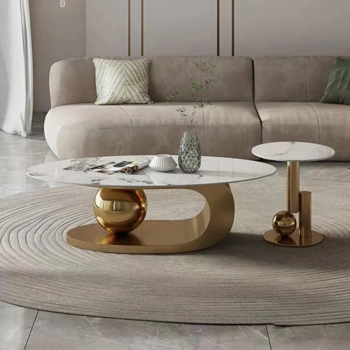 Oval Coffee Table With Side Table Set-2273