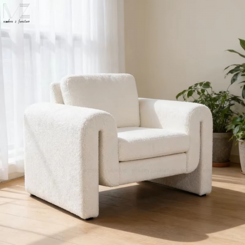 Bouclé Fabric Wood Accent Chair-2765