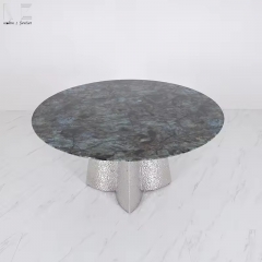 Round Textured Silver Sintered Stone Dining Table-5036
