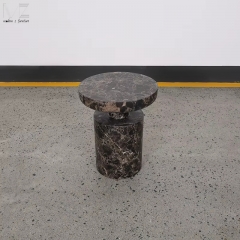 Faux Dark Marble Cylinder Side Table-8831