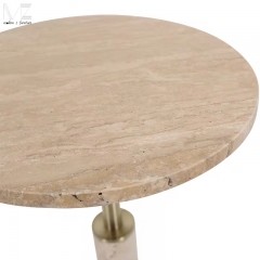 Travertine Round Pedestal Side Table-MZ3934