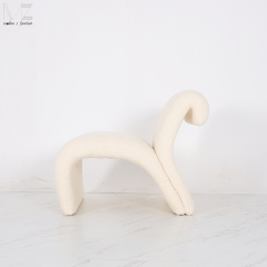 White Boucle Curved Lounge Chair-MZ2276