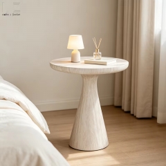 Faux Travertine Fiberglass Pedestal Side Table-MZ8875