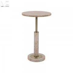 Travertine Round Pedestal Side Table-MZ3934
