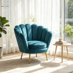 Blue Velvet Scallop Accent Chair-MZ4013