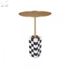 Gold Round Checkerboard Pedestal Side Table-MZ3169