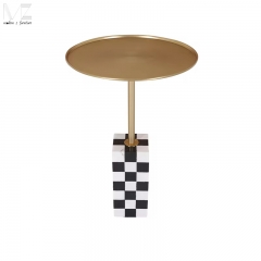Gold Round Checkerboard Pedestal Side Table-MZ3169