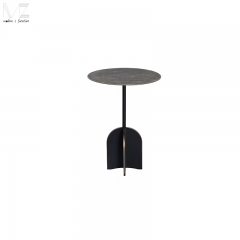 Dark Round Geometric Pedestal Side Table-MZ7707