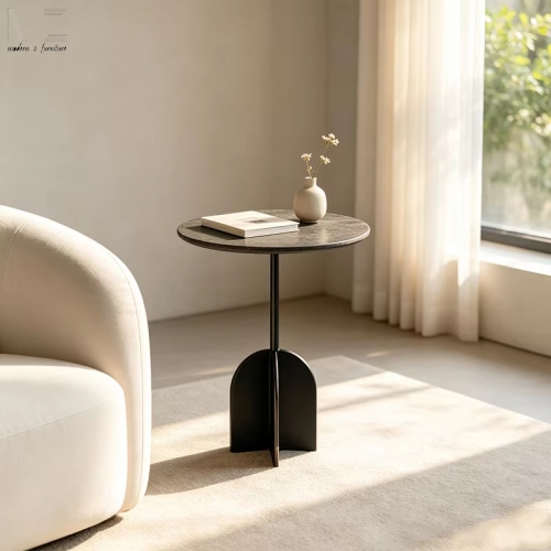 Dark Round Geometric Pedestal Side Table-MZ7707