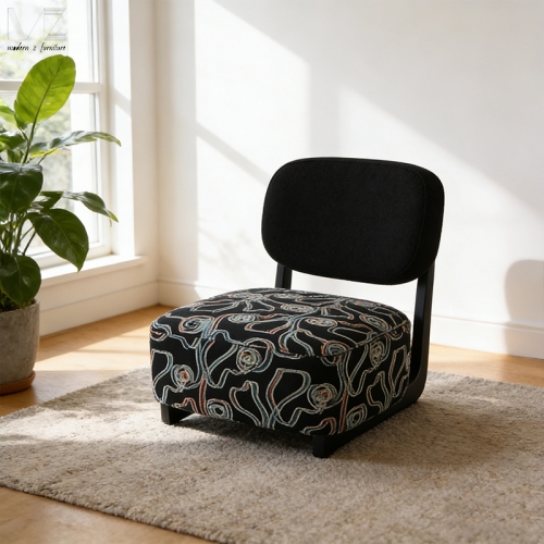 Black Living Room Chair with Patterned Upholstered Seat-MZ8818