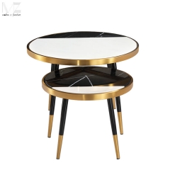 Black and White Geometric Mosaic Round Coffee Table and Side Table Set-MZ7156