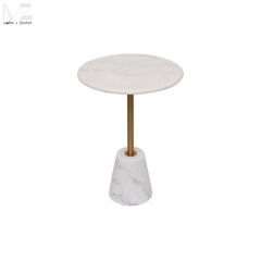 Light Round Side Table with Gold Stem and White Base-MZ4604