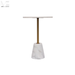 Light Round Side Table with Gold Stem and White Base-MZ4604