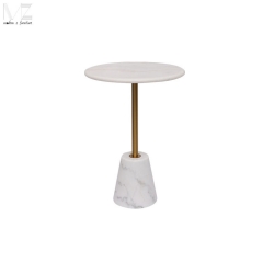 Light Round Side Table with Gold Stem and White Base-MZ4604
