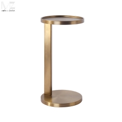 Gold Round Pedestal Side Table-MZ3496