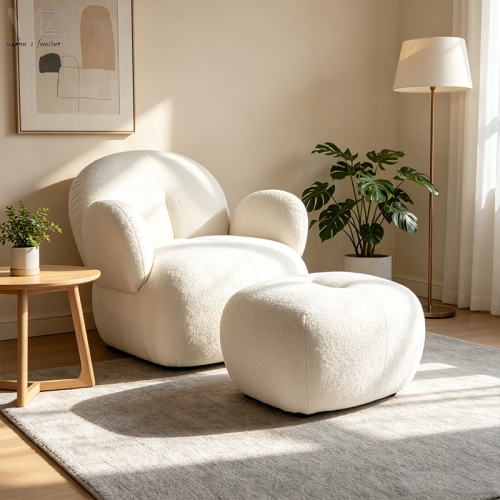 White Textured Lounge Chair with Ottoman-MZ2975