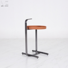 Brown Round Top Side Table with Black Base-MZ7568