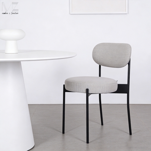 Light Beige Rounded Dining Chair with Slim Black Legs-MZ4330