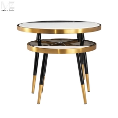 Black and White Geometric Mosaic Round Coffee Table and Side Table Set-MZ7156