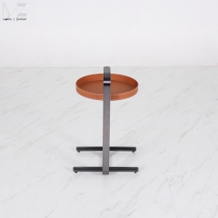 Brown Round Top Side Table with Black Base-MZ7568