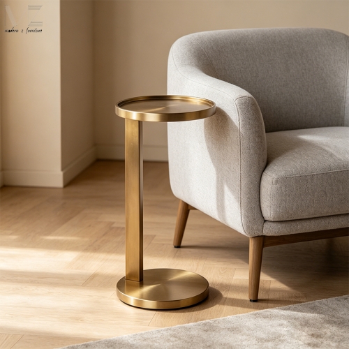 Gold Round Pedestal Side Table-MZ3496