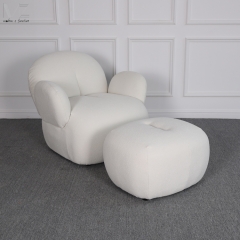 White Textured Lounge Chair with Ottoman-MZ2975