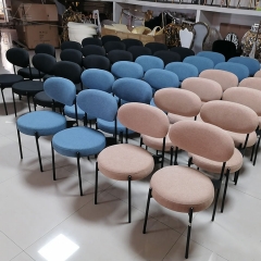 Light Beige Rounded Dining Chair with Slim Black Legs-MZ4330