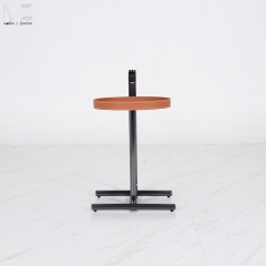 Brown Round Top Side Table with Black Base-MZ7568