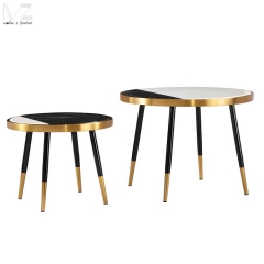 Black and White Geometric Mosaic Round Coffee Table and Side Table Set-MZ7156