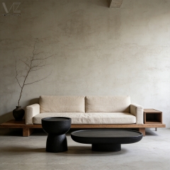Black Round Coffee Table with Drum Side Table Set-MZ9852
