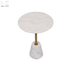 Light Round Side Table with Gold Stem and White Base-MZ4604