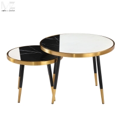 Black and White Geometric Mosaic Round Coffee Table and Side Table Set-MZ7156
