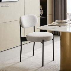 Light Beige Rounded Dining Chair with Slim Black Legs-MZ4330