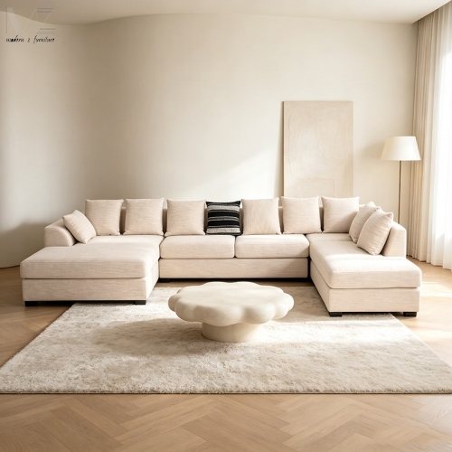 Cream U-Shaped Sectional Sofa with Chaise-MZ2929