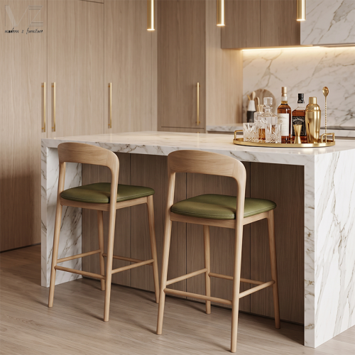 Walnut Wood Counter Height Bar Stool with Black Seat-MZ0020